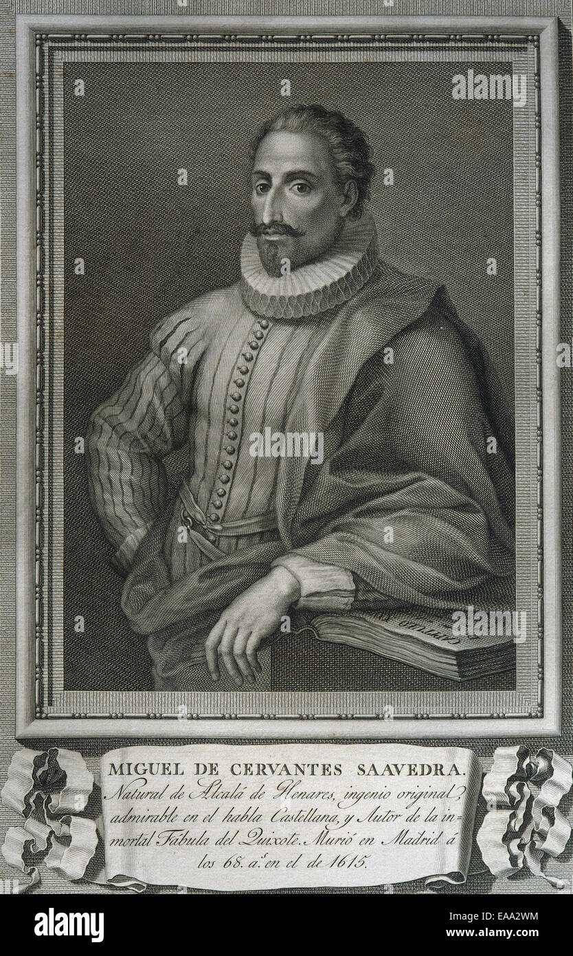 Miguel de Cervantes (1547-1616). L'écrivain espagnol. Portrait. Banque D'Images