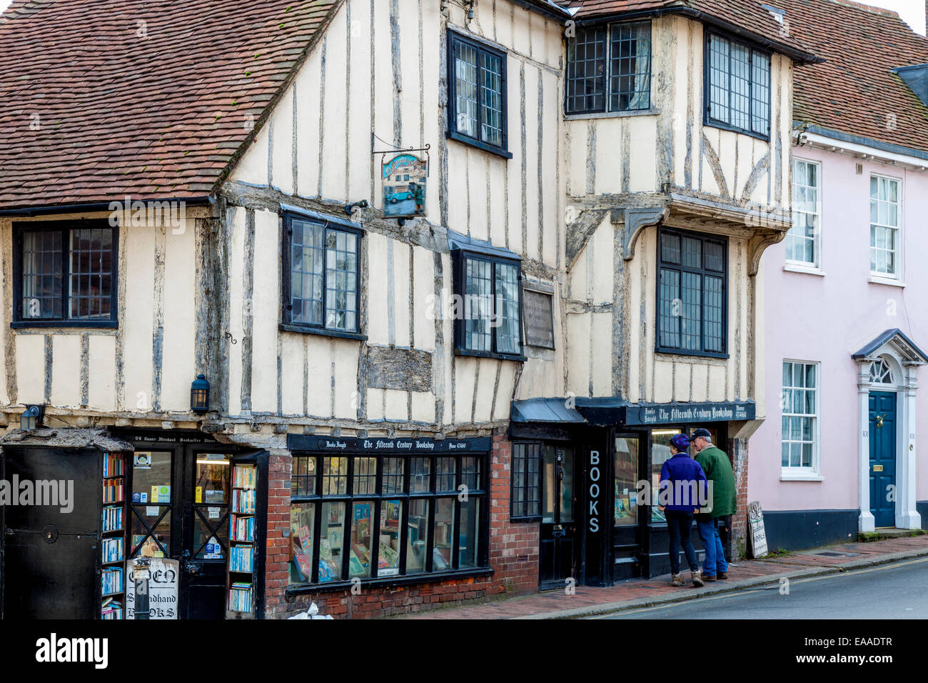 Le quinzième siècle librairie, High Street, Lewes, dans le Sussex, Angleterre Banque D'Images