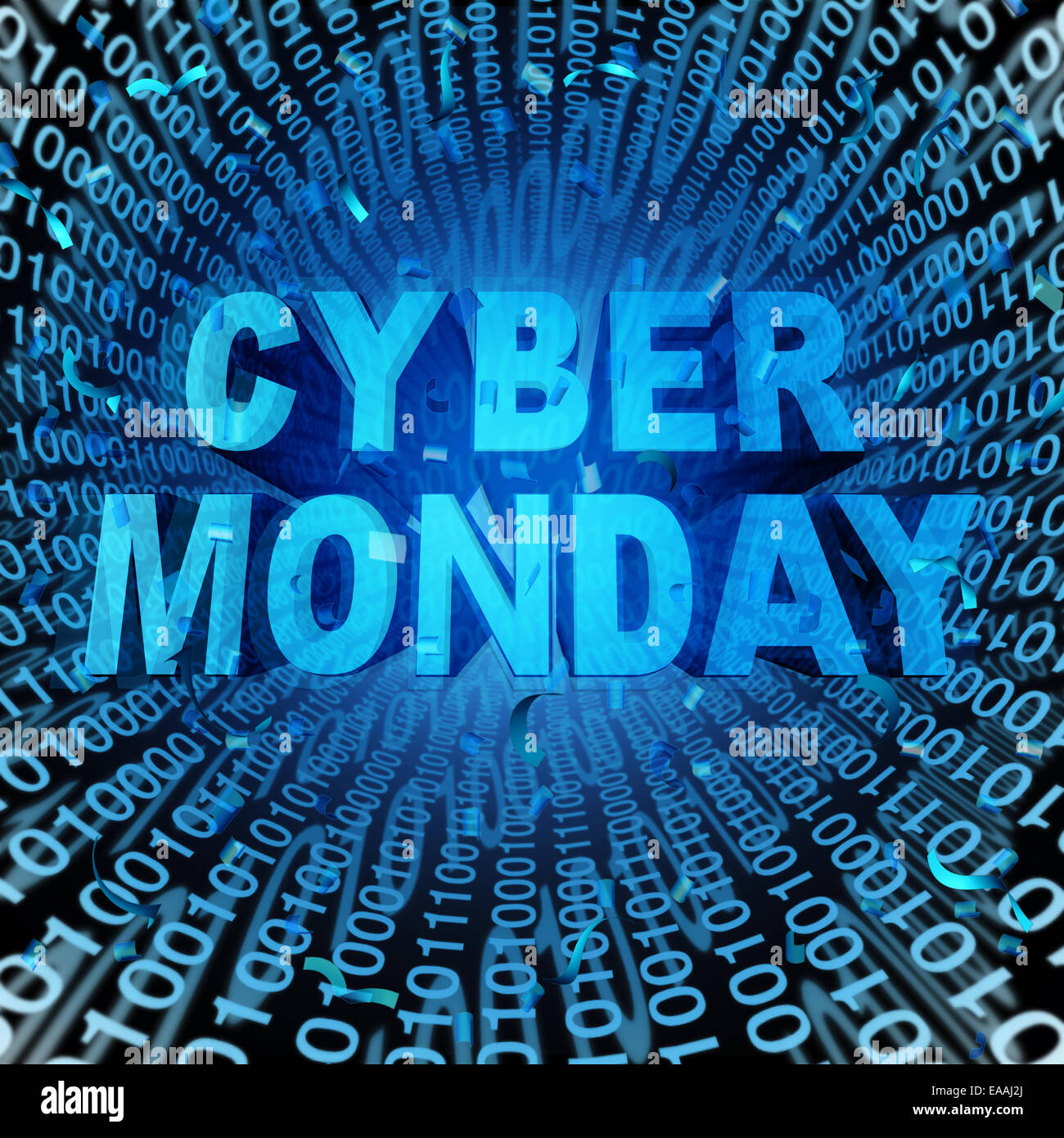 Vente Cyber Monday, symbole et concept de vente en ligne comme une célébration de l'internet pour des remises sur les produits des sites web. Banque D'Images