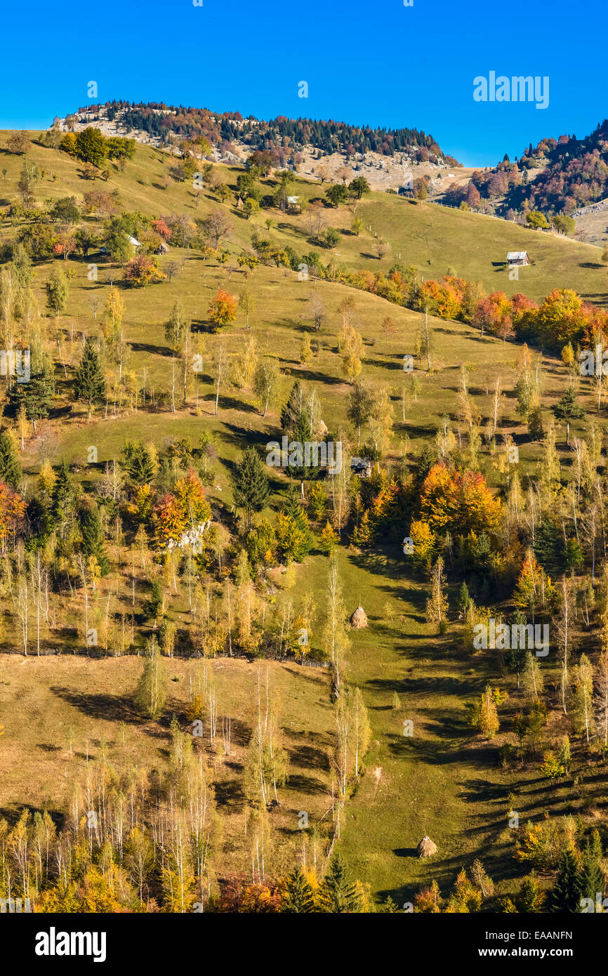 Paysage de campagne dans un village roumain à la nourriture de Piatra Craiului. Banque D'Images