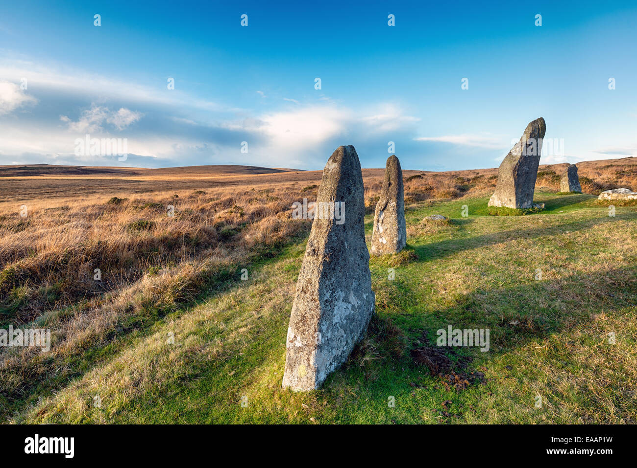 Le cercle de pierre Scorehill sur Gidleigh commun sur le parc national du Dartmoor dans le Devon Banque D'Images