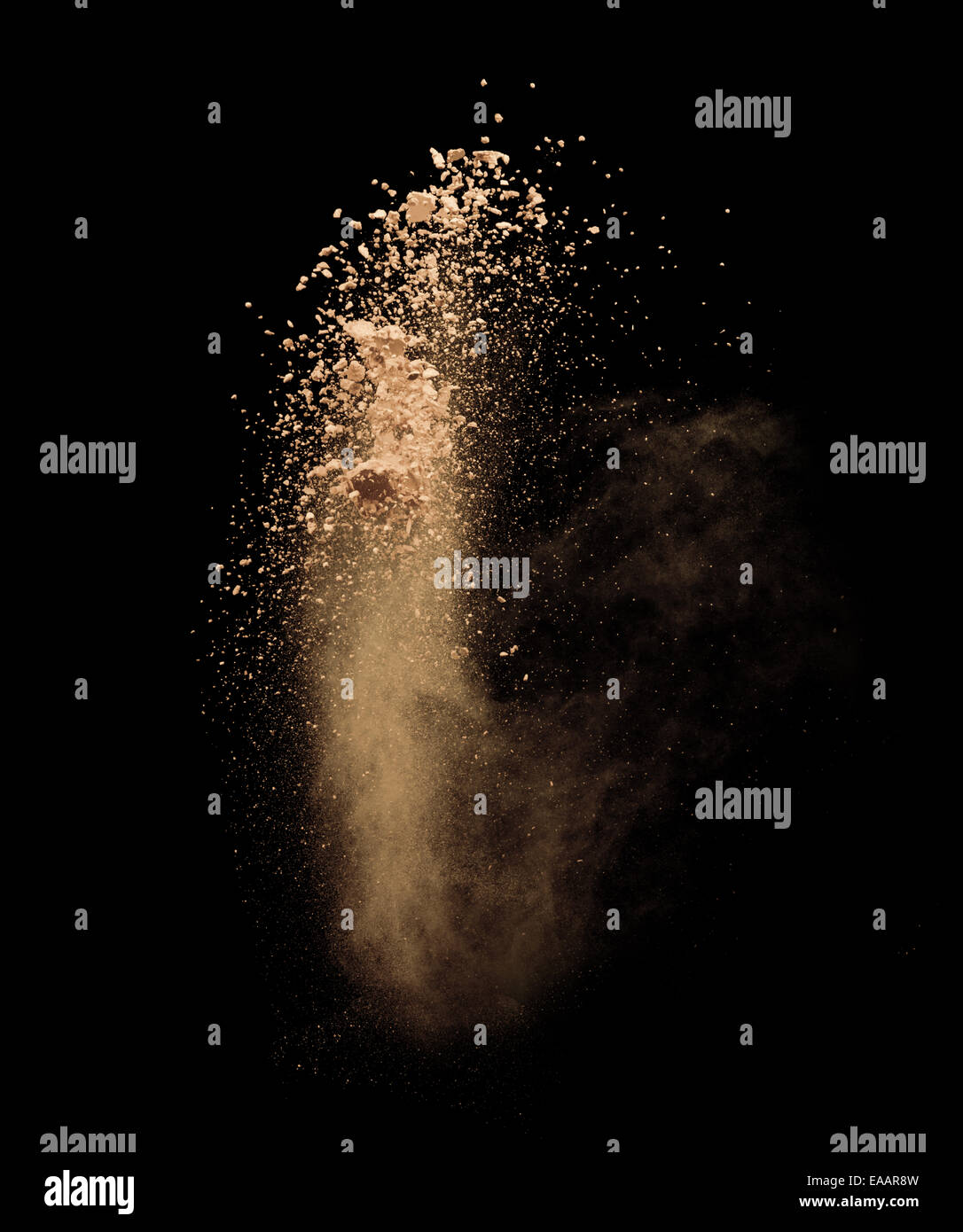 Make-up isolés à l'aide d'un pinceau poudre sur fond noir Banque D'Images