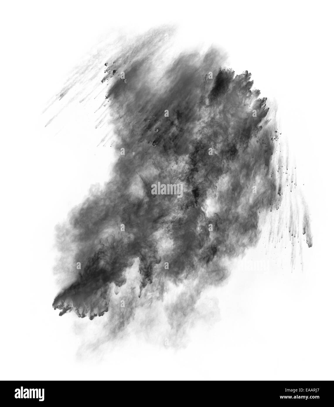 Motion de gel d'explosion de poussière blanc isolé sur fond noir Banque D'Images