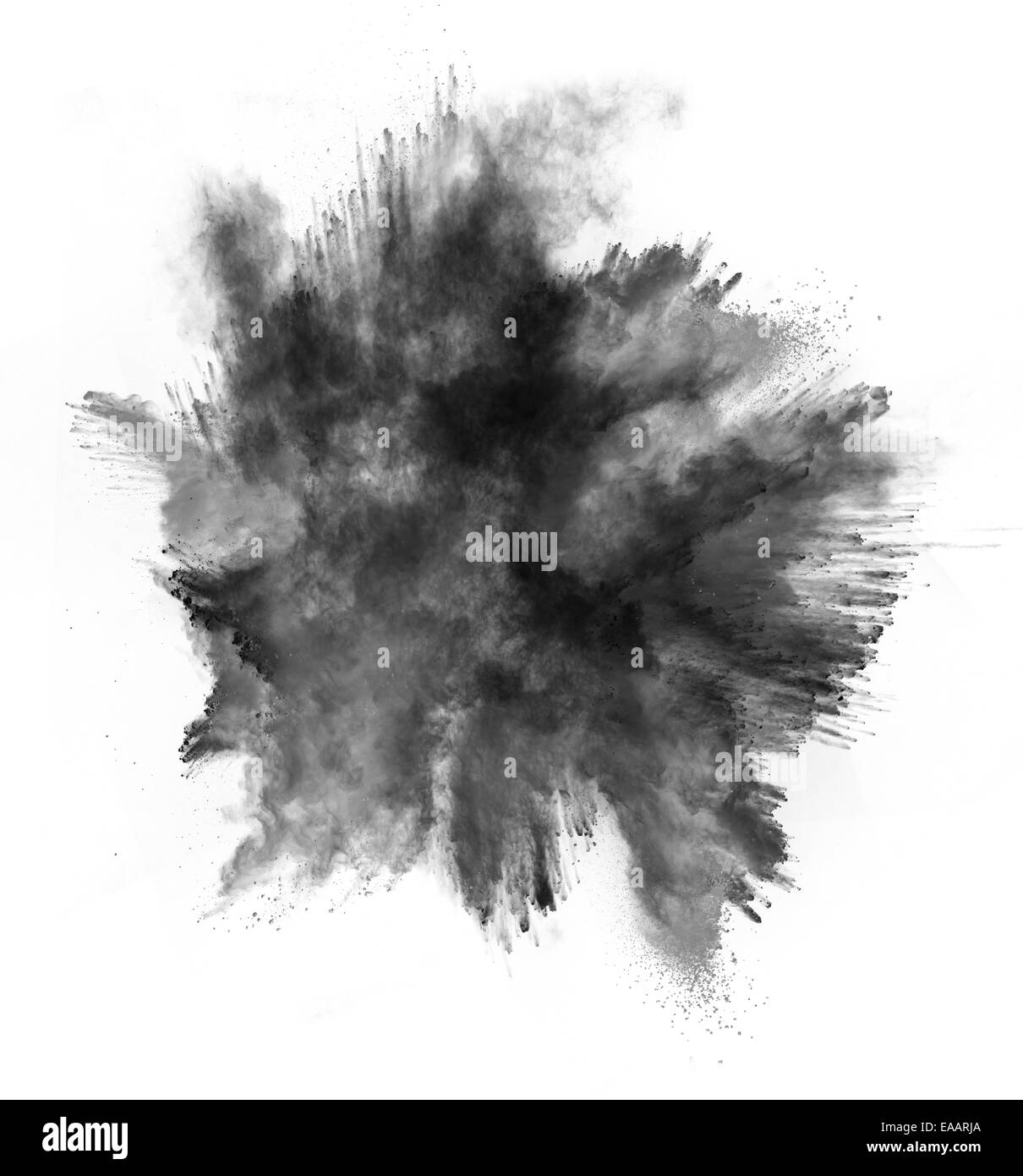 Motion de gel d'explosion de poussière blanc isolé sur fond noir Banque D'Images