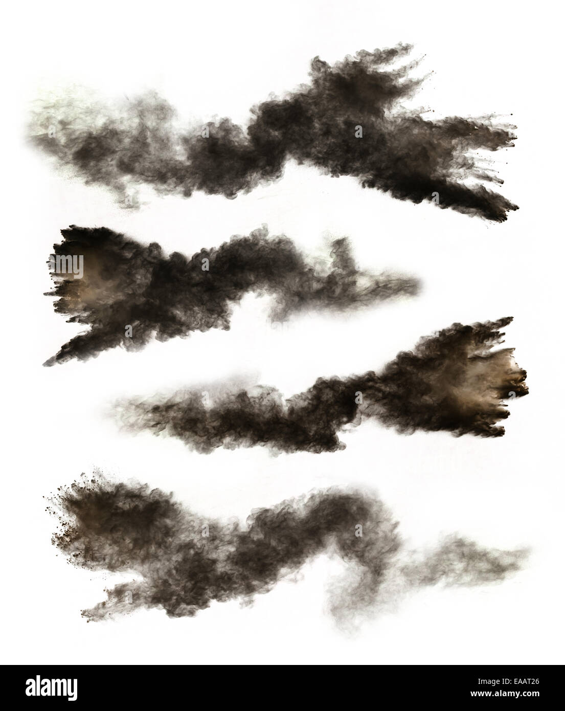 Motion gel ensemble d'explosions de poussière blanc isolé sur fond noir Banque D'Images