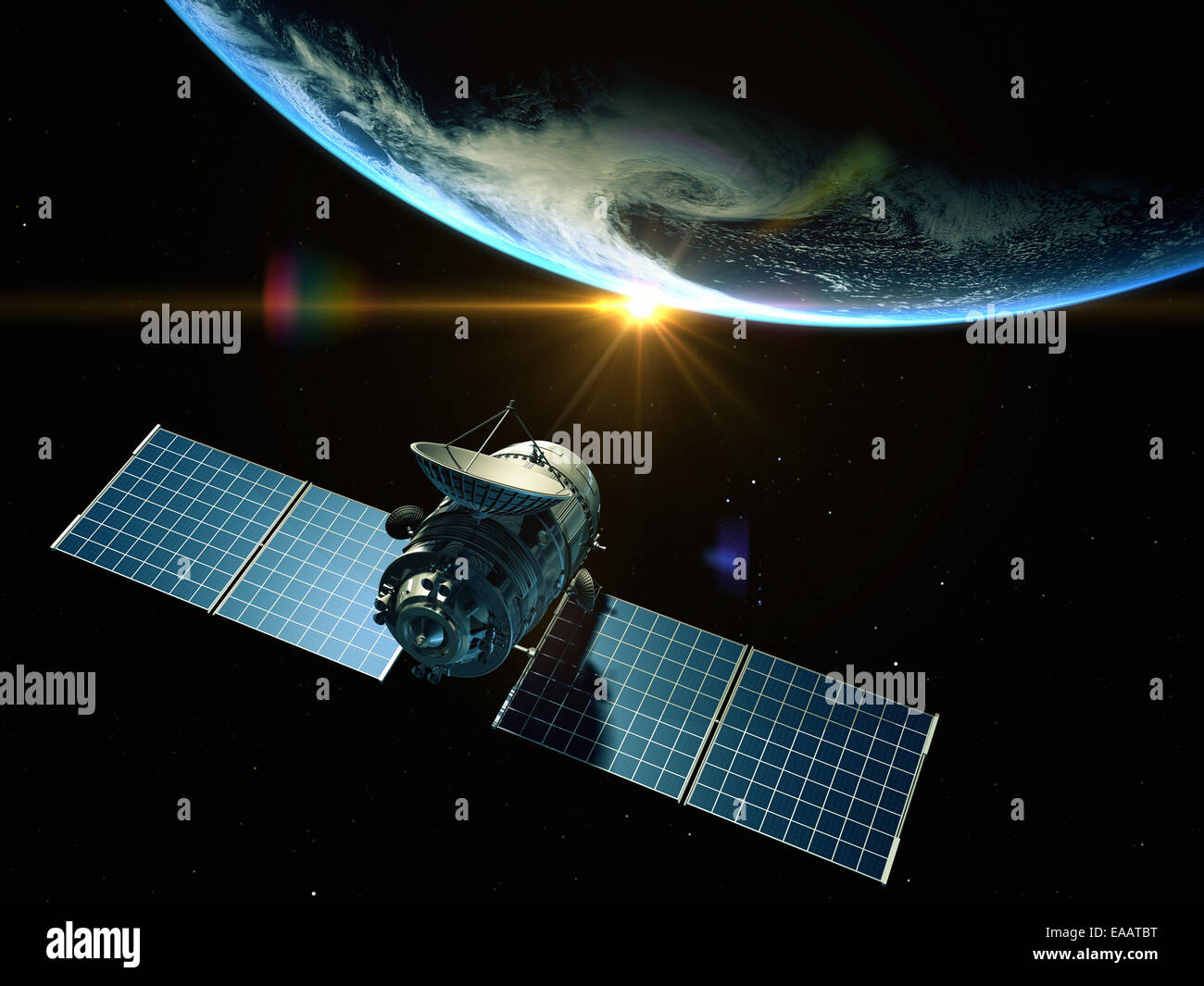 Le satellite est en orbite autour de la Terre Banque D'Images