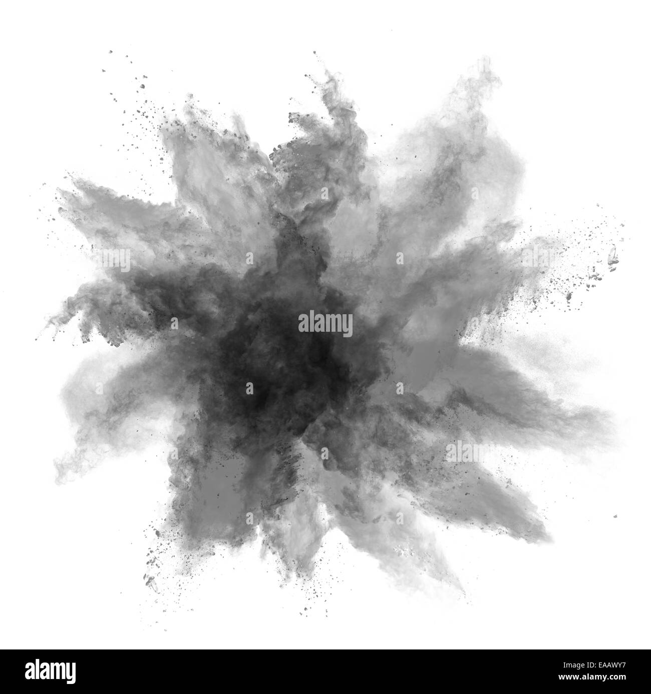 Motion Gel d'explosion de poussière noire isolé sur fond blanc Banque D'Images