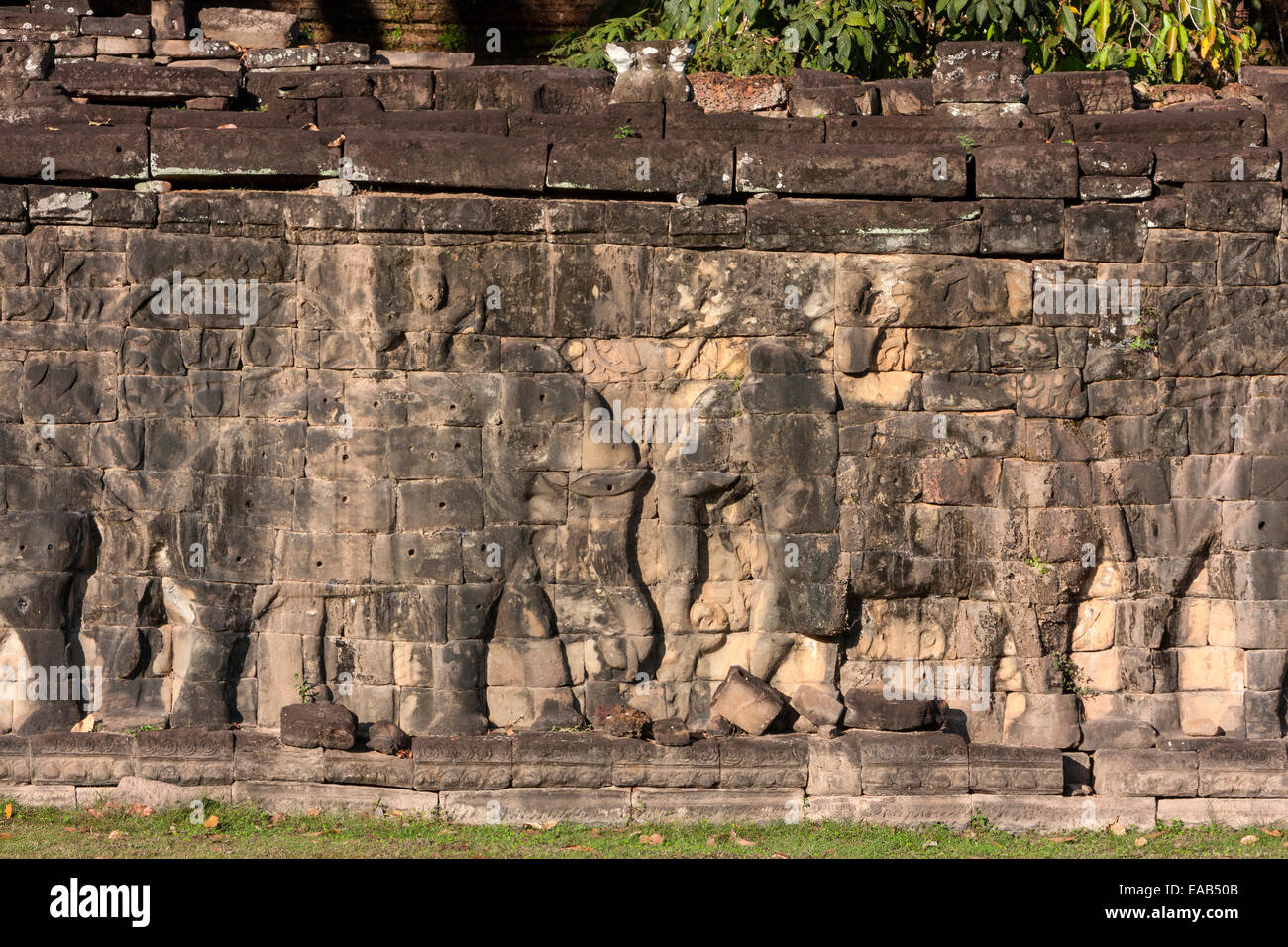 Cambodge, Angkor Thom. Terrasse des éléphants. Banque D'Images