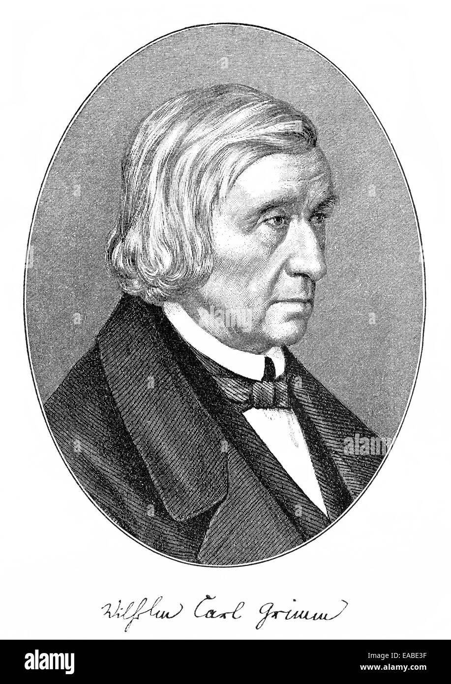 Portrait avec autographe, Carl Wilhelm Grimm, 1786-1859, l'allemand et de littérature scholar, collecteur de contes et de jambe Banque D'Images