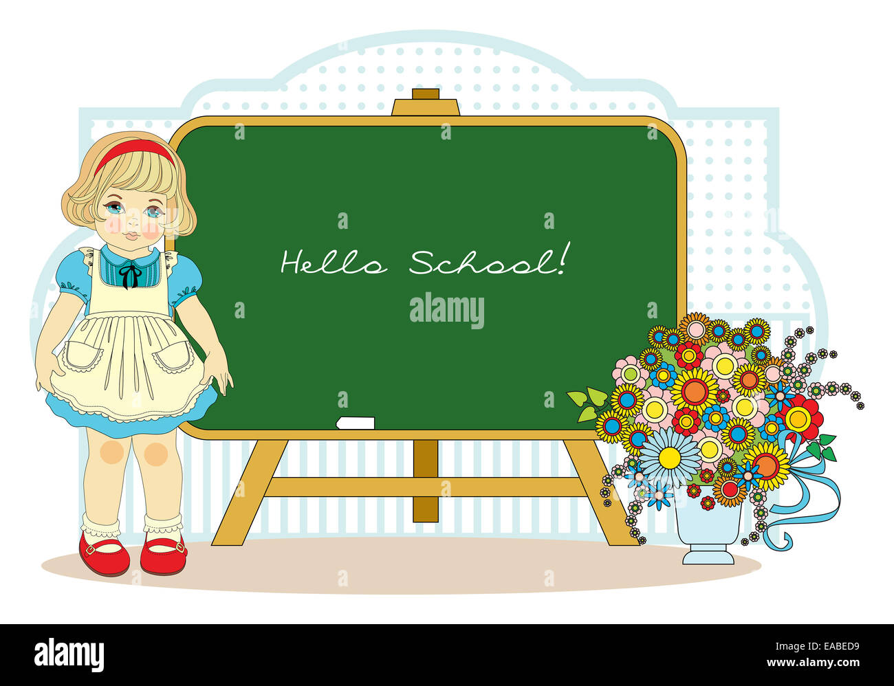 Fille dans l'uniforme scolaire en dehors des conseils d'établissement. vector illustration Banque D'Images