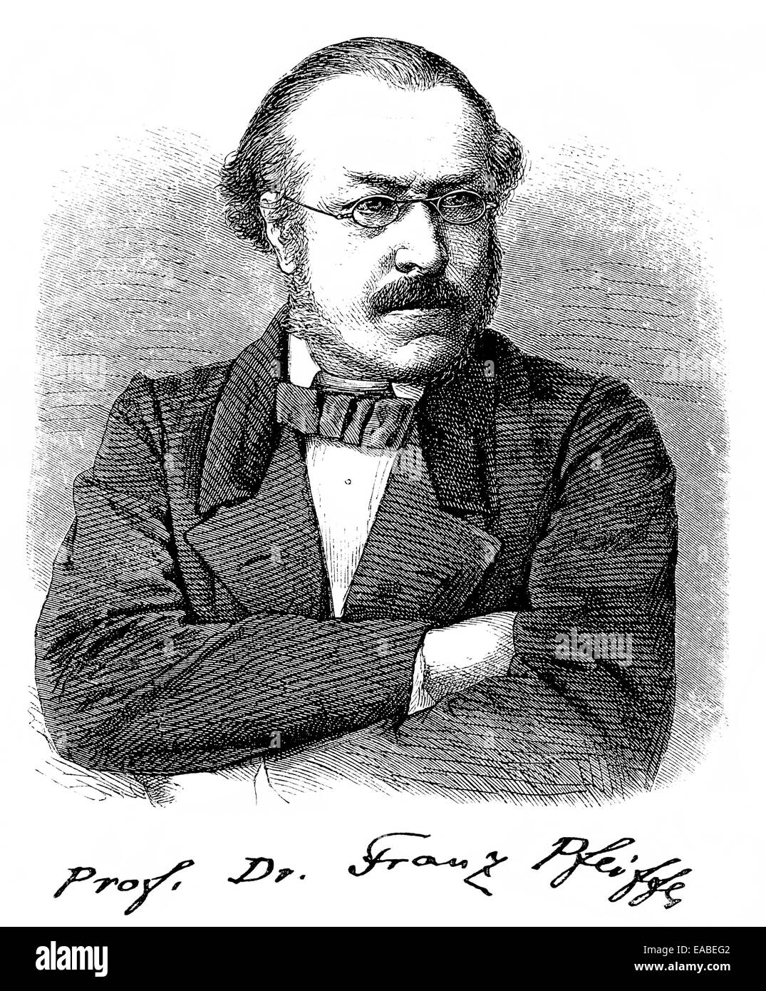 Portrait avec autographe de Franz Pfeiffer, 1815-1868, suisse, spécialiste en études allemandes et philologue, 19e siècle, Portrait Banque D'Images