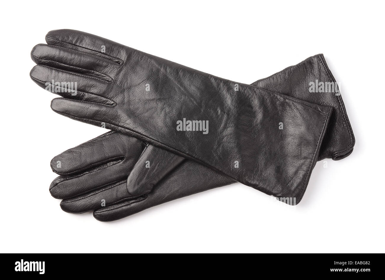 Paire de gants en cuir noir isolated on white Banque D'Images