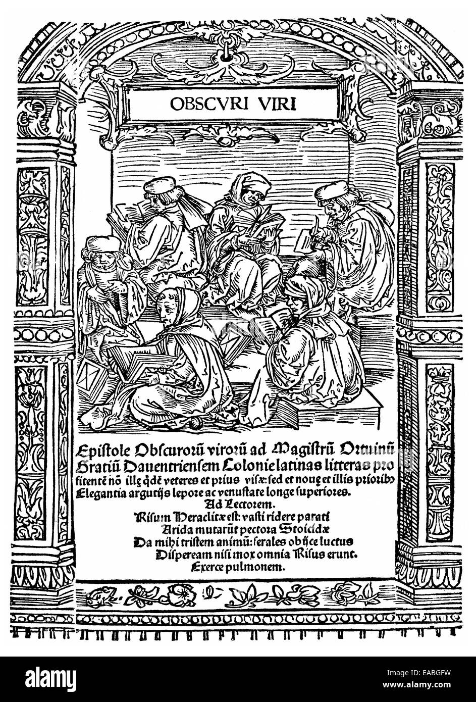Gravure sur bois à partir de 1517 ; première page des lettres de l'obscurité ; Hommes ; viri obscuri par Thomas Murner ; 1475 - 1537 ; poète, auteur satirique ; Banque D'Images