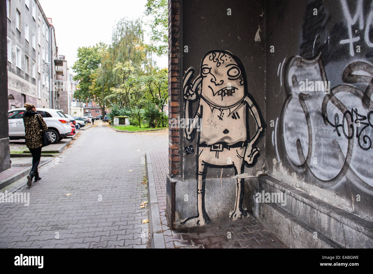 Graffiti sur la rue Panska sur la vieille ville de Gdansk, Pologne Banque D'Images