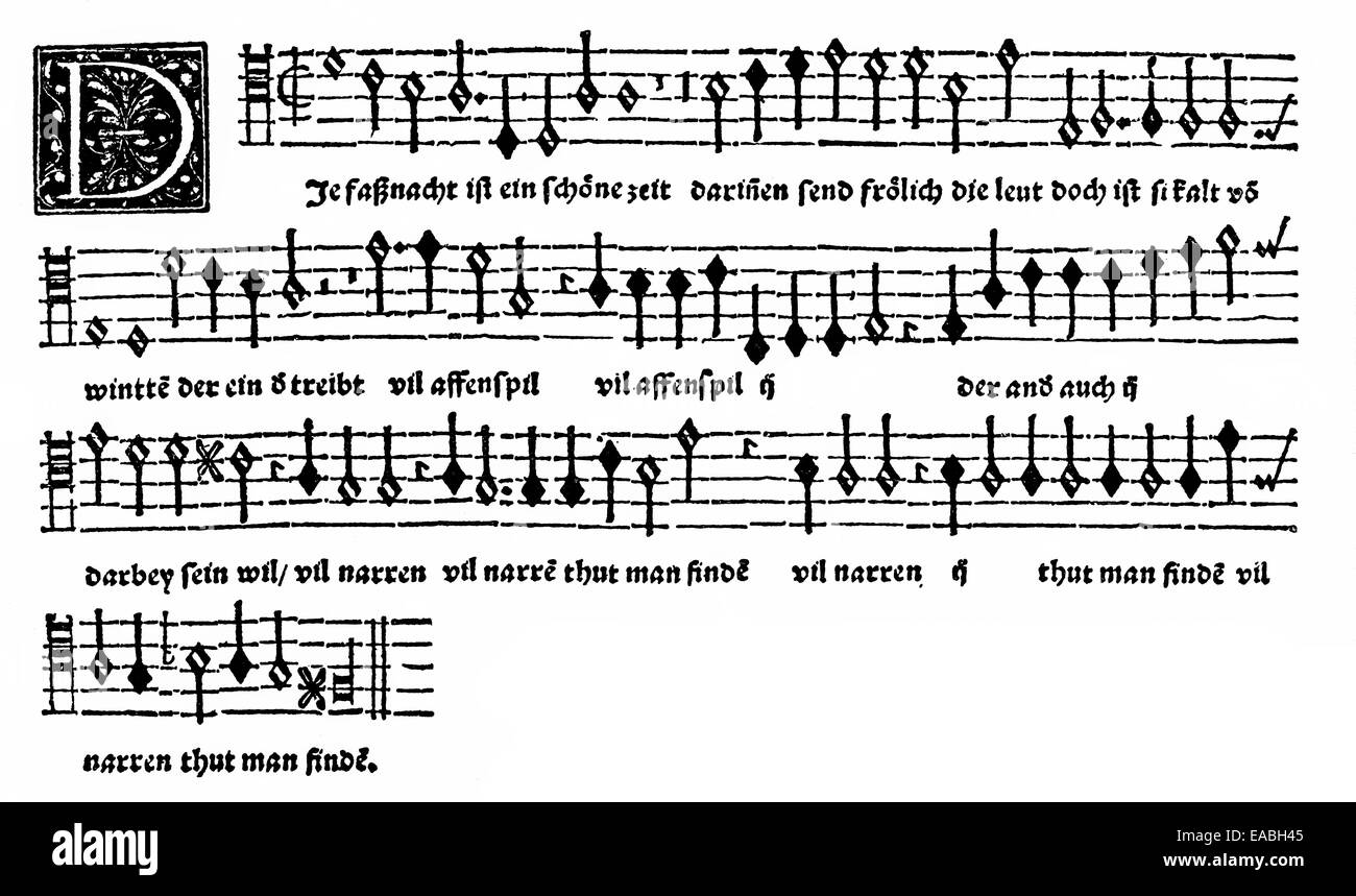 Sheet Music, chanson de carnaval par Orlandus Lassus ou Orlando di Lasso ou Orlande ou Roland de Lassus, 1532-1594, compositeur de la ren Banque D'Images