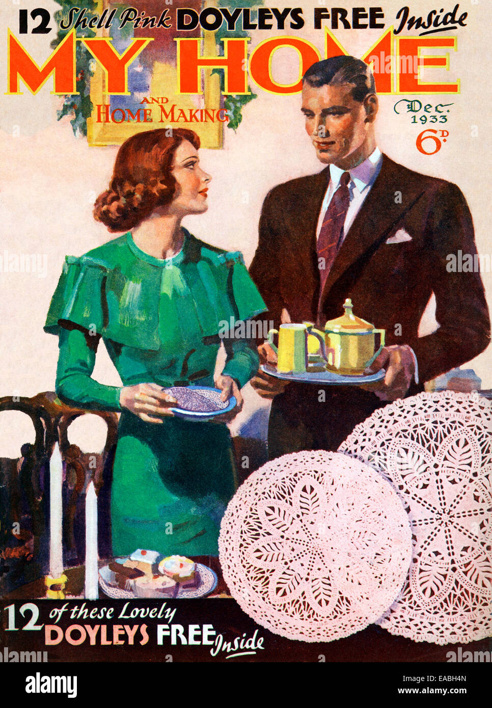 Ma maison, l'heure du thé, 1933 Couverture du magazine anglais accueil et le style de la nouvelle classe moyenne de banlieue, l'heure du thé à la maison, et une offre doyley Banque D'Images