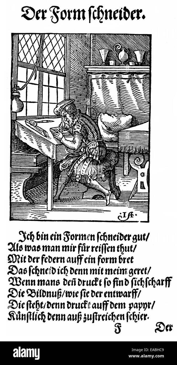 1568, description des métiers, front page par Hans Sachs, 1494 - 1576, un poète, dramaturge et Nuremberg Meistersinger, Holzsch Banque D'Images