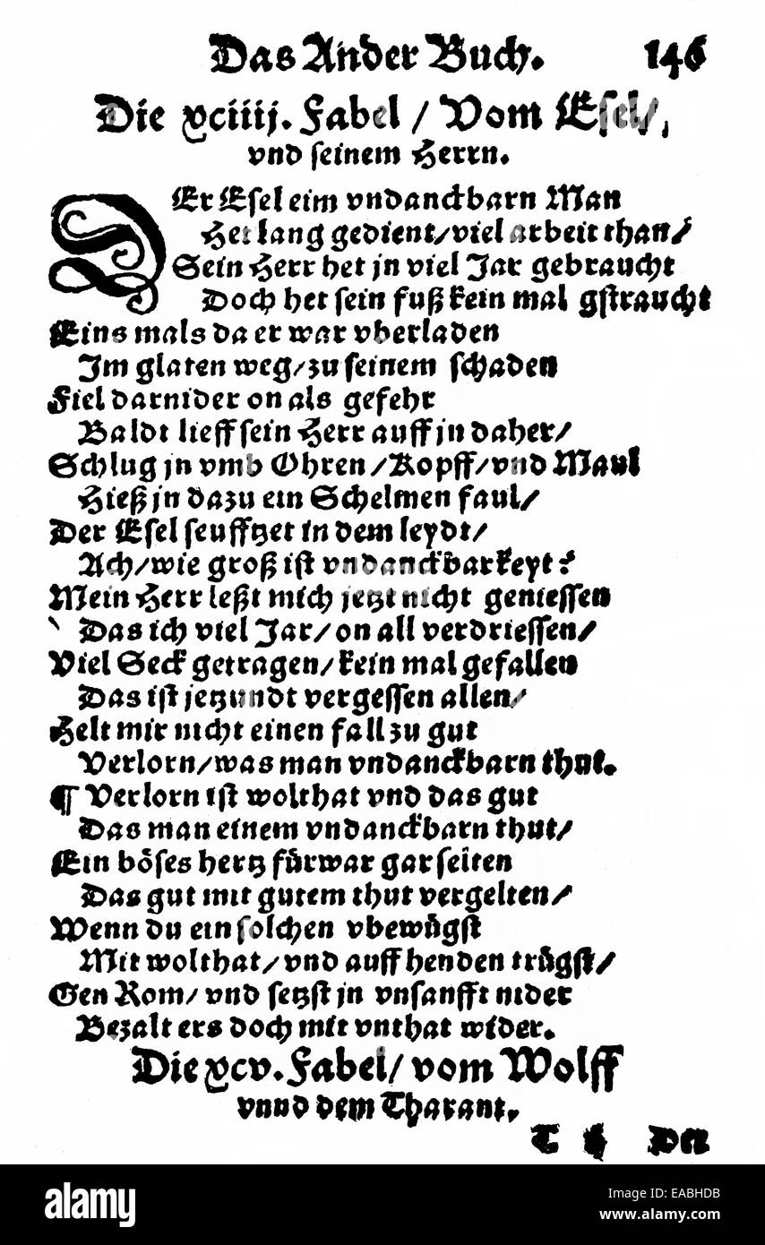 1548, première page de l'Esopus livre de fables par Burkard Waldis, ou Burcard Waldis, 1490 - 1556, le dramaturge allemand, fabuliste et Banque D'Images