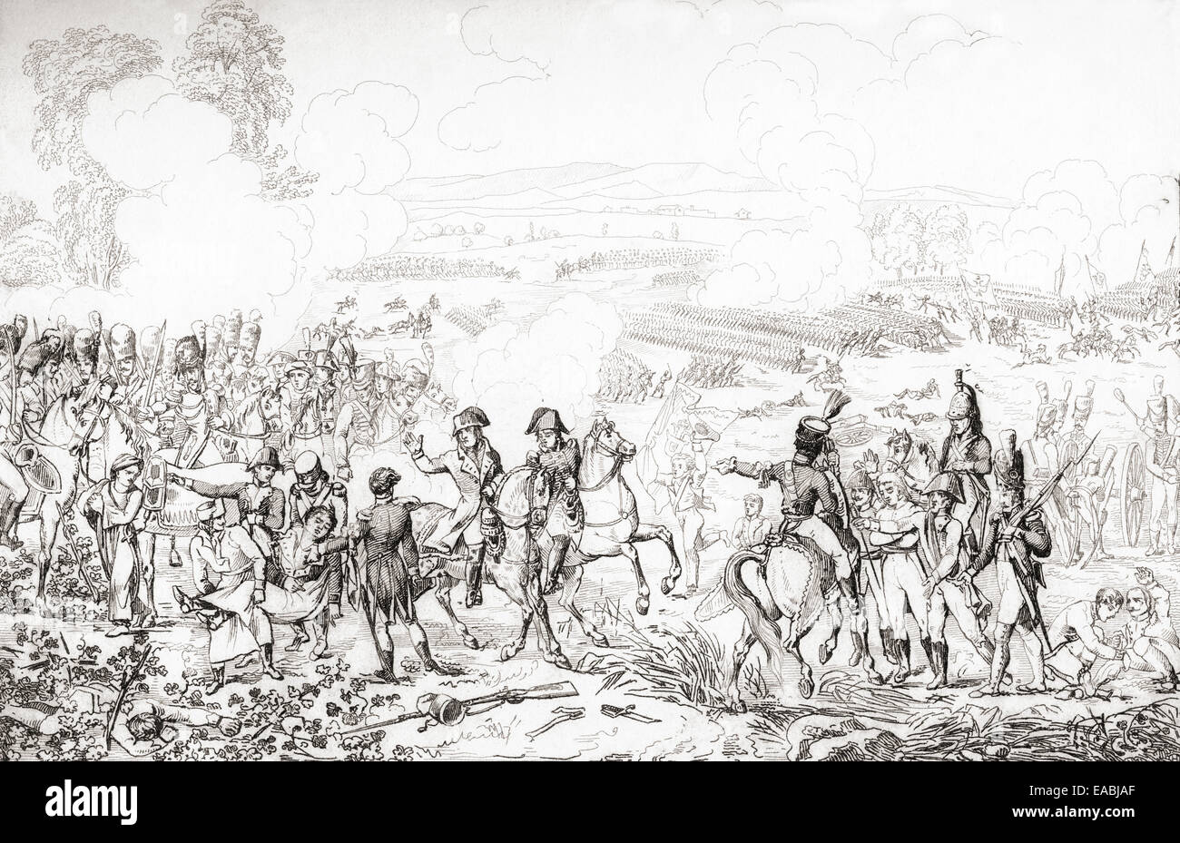 La bataille de Marengo, le 14 juin 1800, opposant les forces autrichiennes et françaises. Banque D'Images