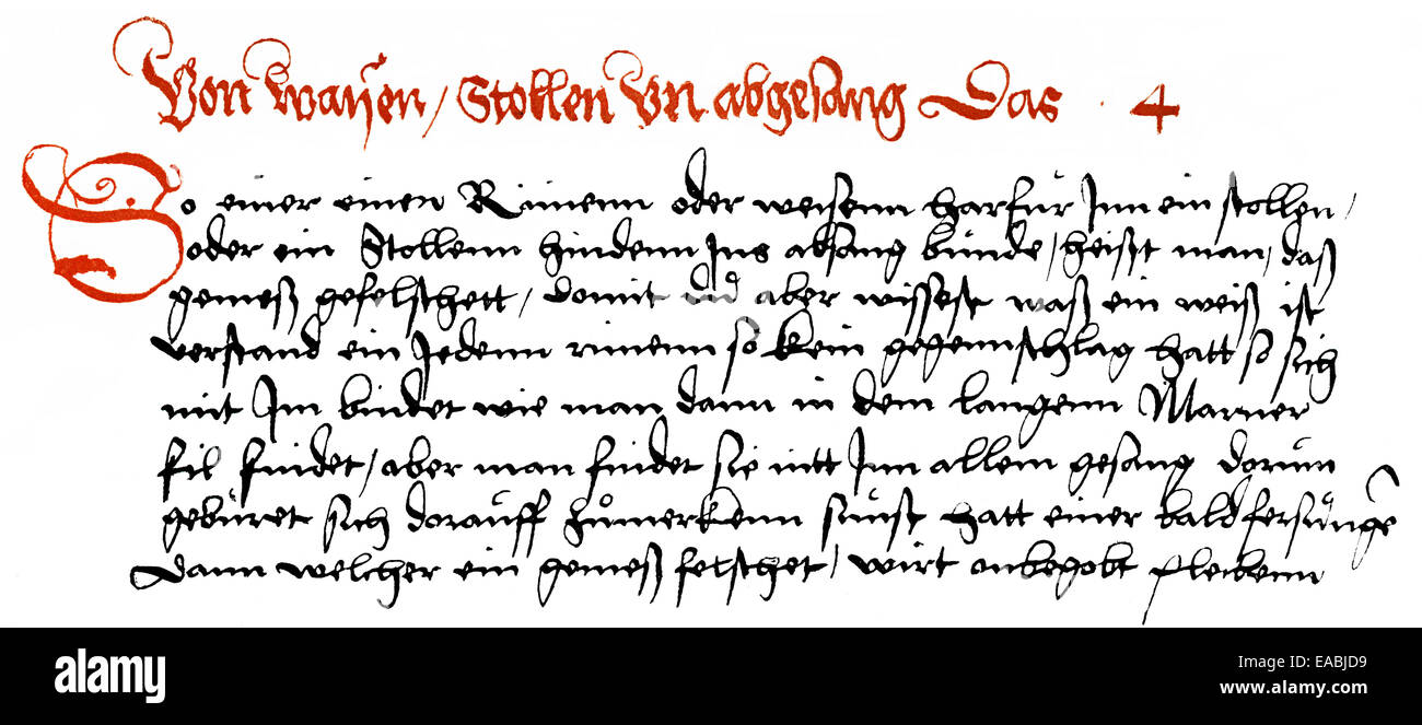 Gravure sur bois historique, 1549, manuscrit par Joerg Wickram, 1505 - 1562, l'un des premiers haut-allemand moderne, écrivain Holzschnitt von 1549, Part Banque D'Images