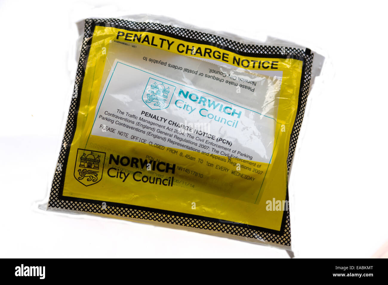 Ticket de parking l'avis de pénalité Norwich City council Banque D'Images