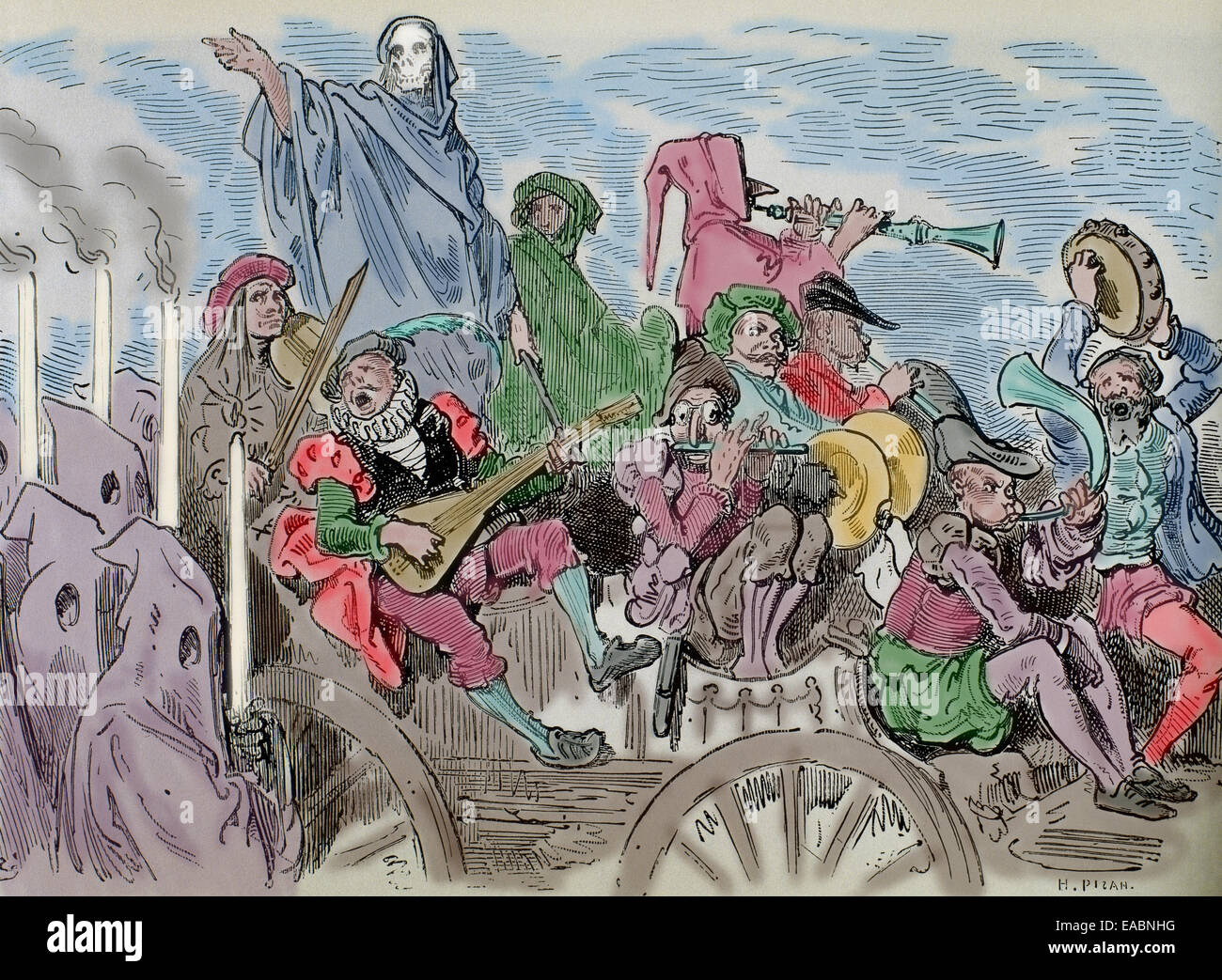 Don Quichotte. Roman espagnol de Miguel de Cervantes Saavedra (1547-1616). Gravure de Gustave Dore, 19e siècle. De couleur. Banque D'Images