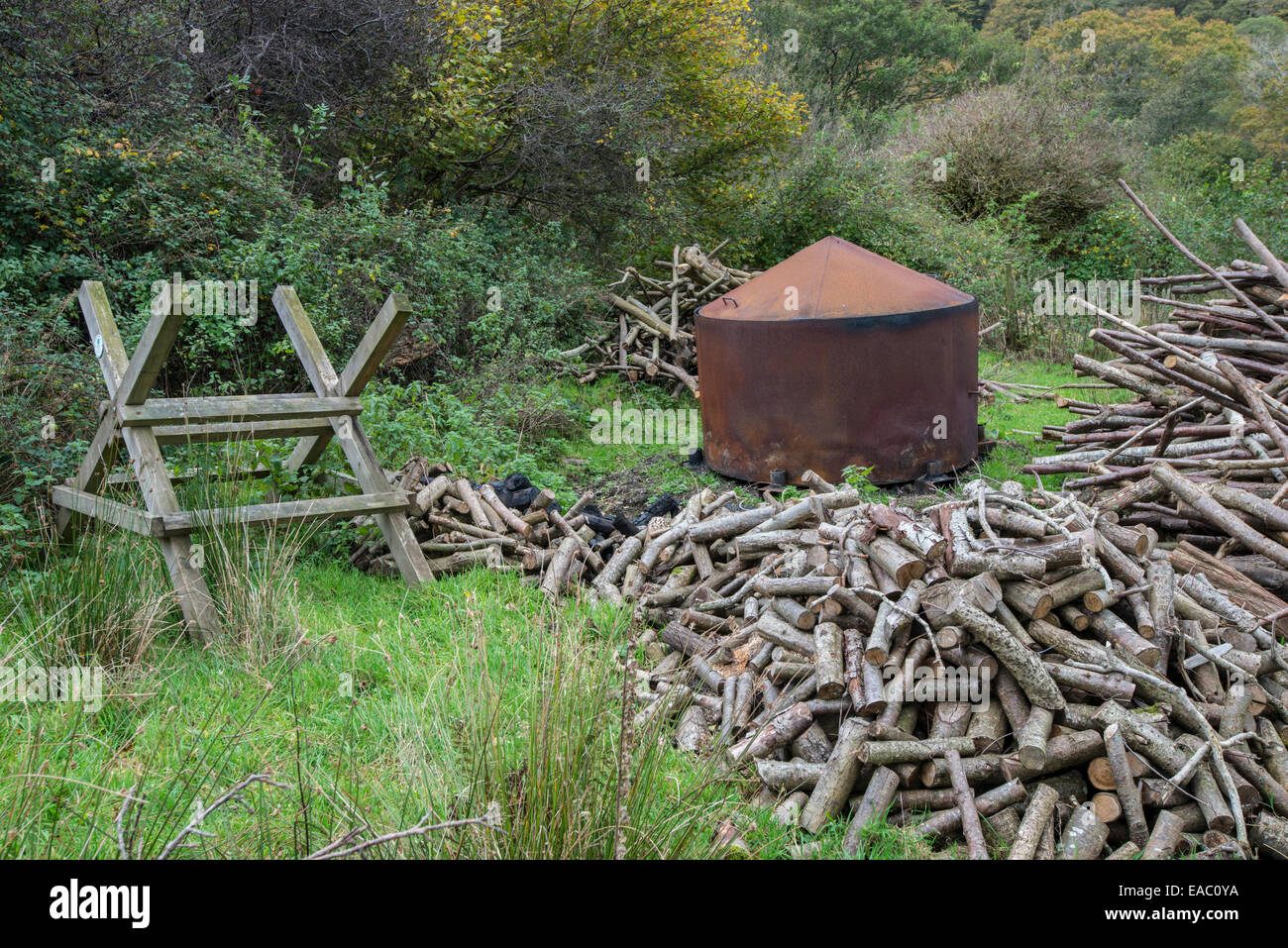 Charbon de bois, au nord du Pays de Galles. Banque D'Images