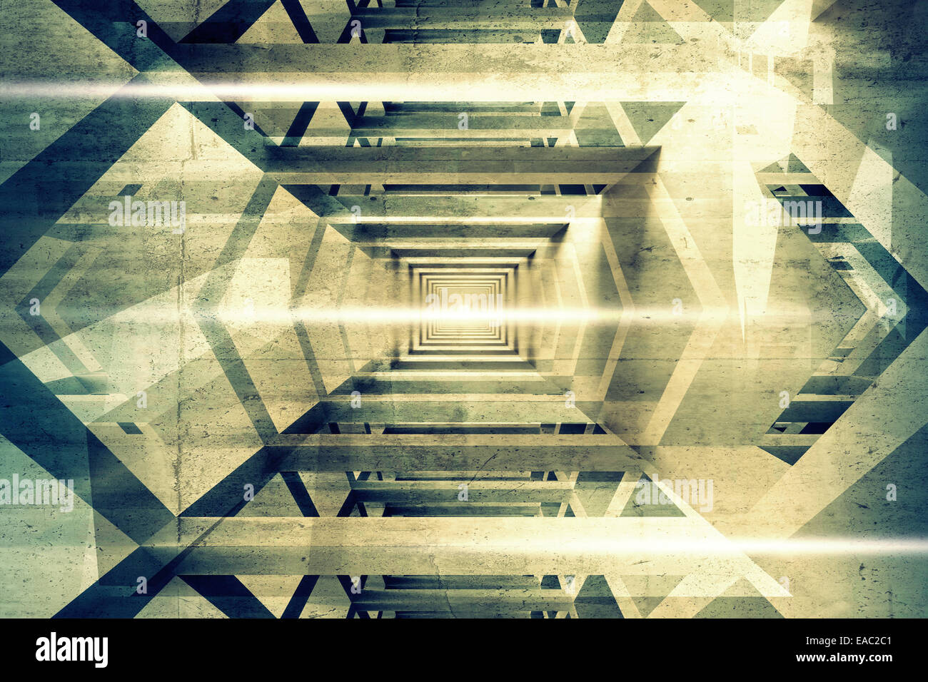 Résumé Contexte intérieur 3d avec les faisceaux lumineux et effets de perspective Banque D'Images
