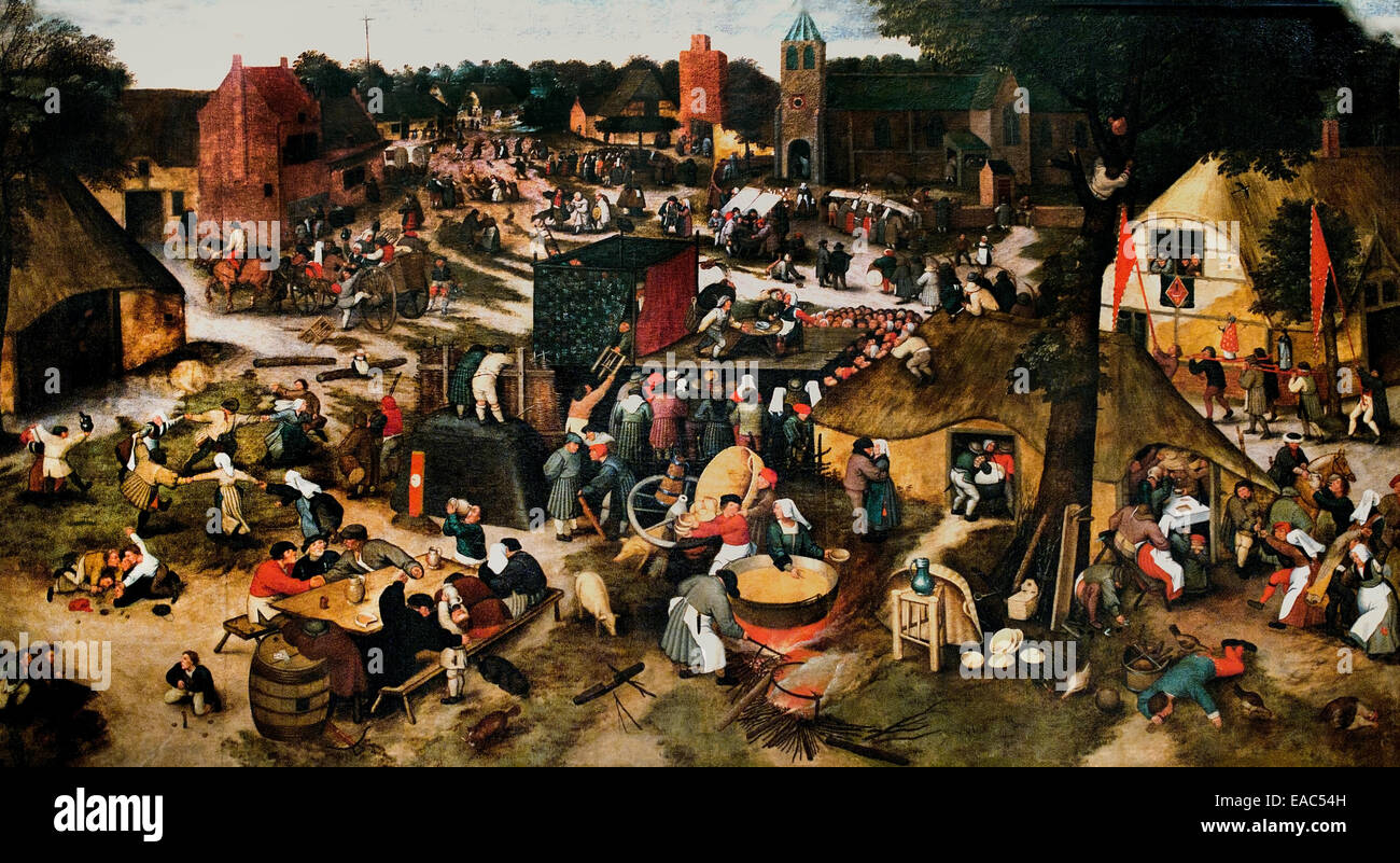Cercle de Pieter Brueghel le Jeune (1565-1636) Titre : un grand village kermesse avec une performance de la farce Cluyte Een Van Plaeyerwater ('une motte d'un Plaeyerwater') et d'une procession religieuse belge flamande Belgique Banque D'Images