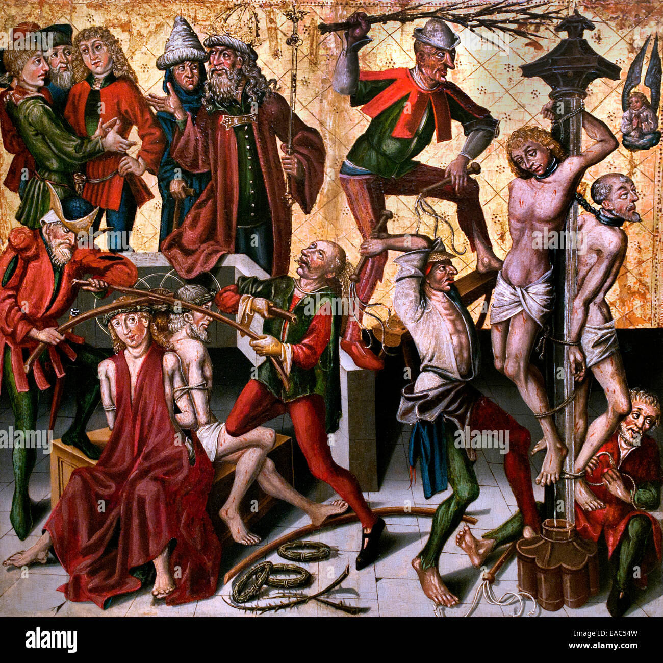Saints martyrs flagelles et couronnes d'épines 15ème siècle allemand Banque D'Images