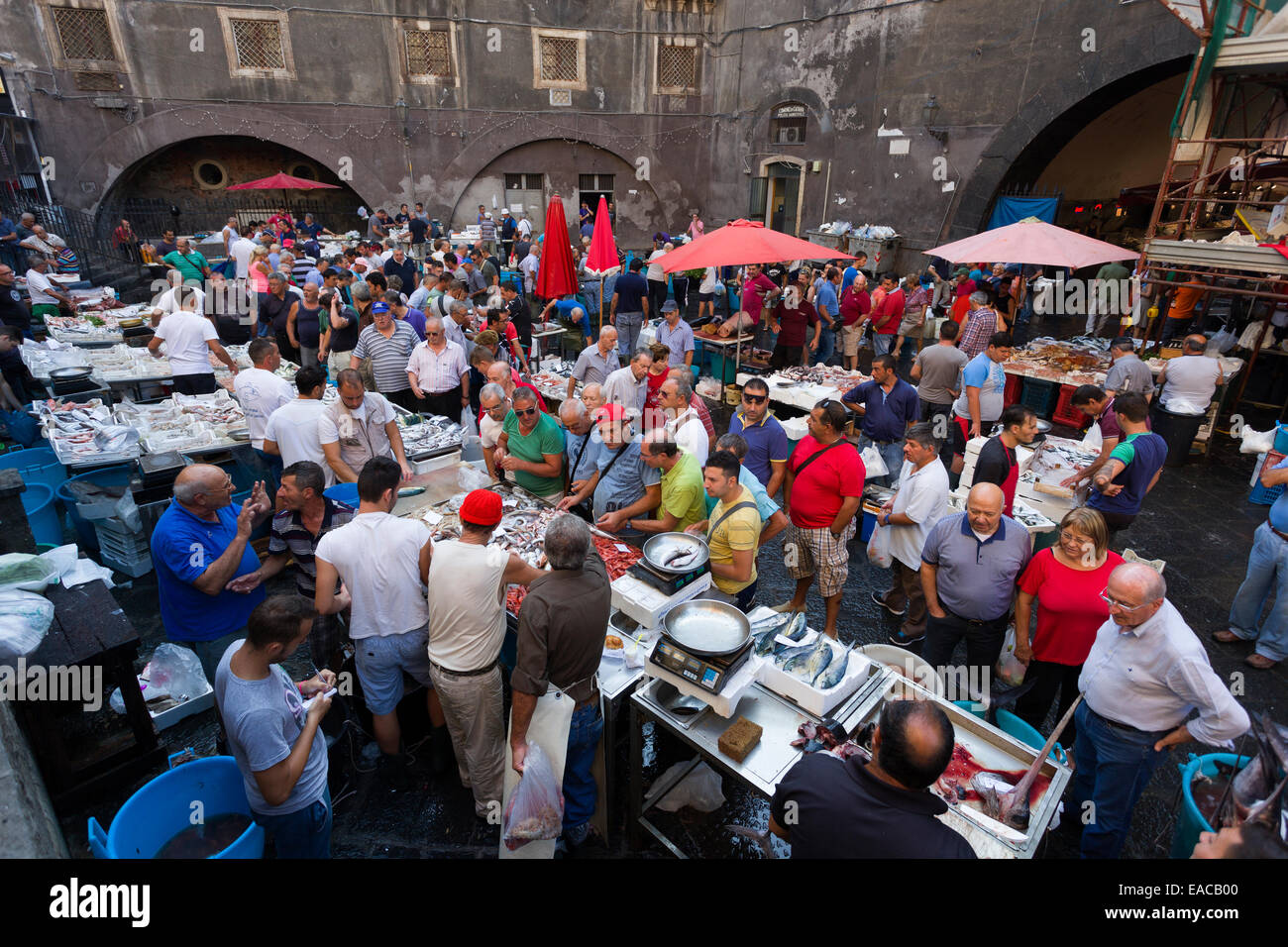 Marché aux poissons de Catane Sicile Italie Banque D'Images
