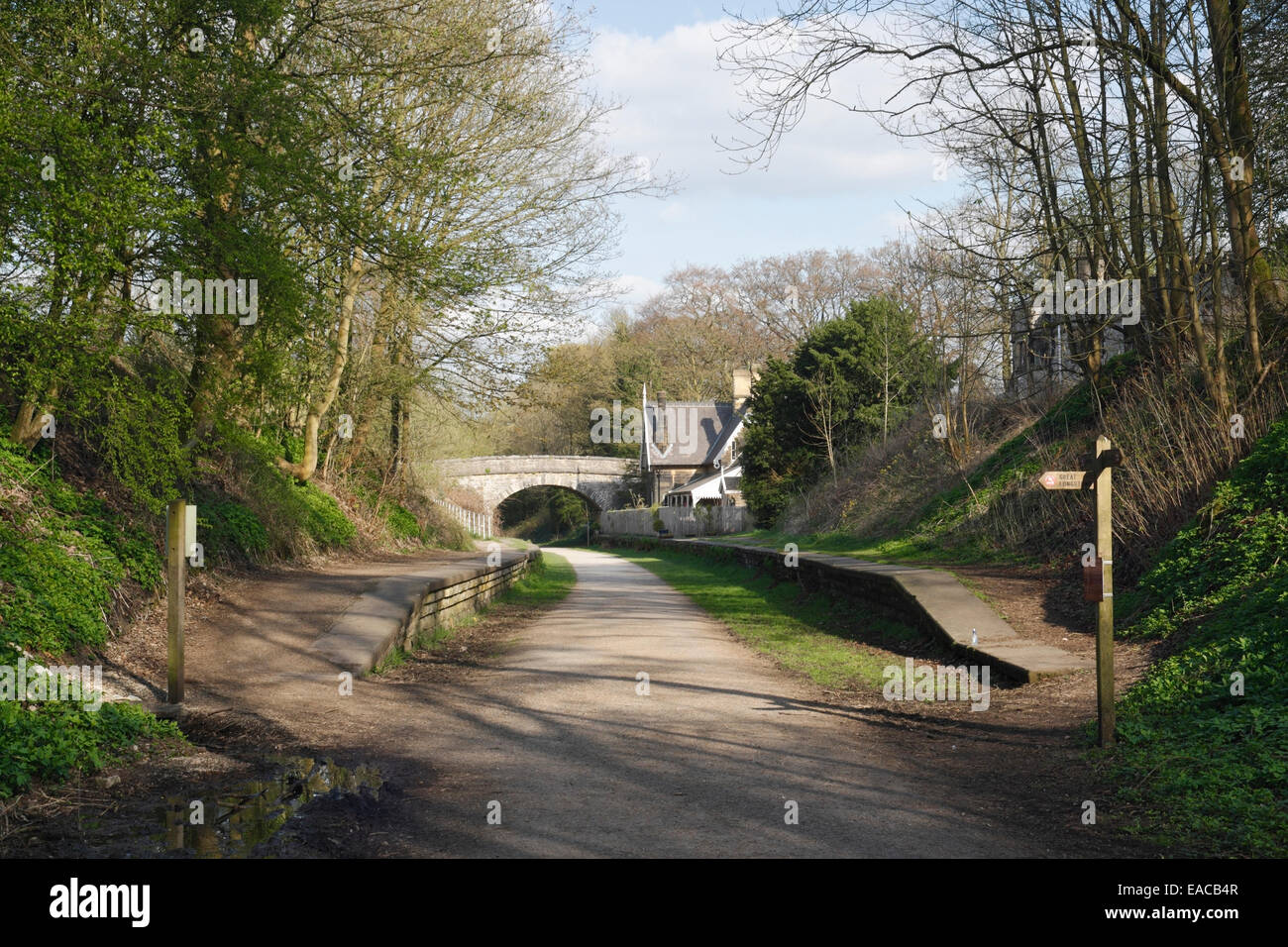 Gare de Great Longstone désaffectée sur la piste cyclable de Monsal Trail dans le parc national de Peak District, Derbyshire, Angleterre Royaume-Uni Banque D'Images