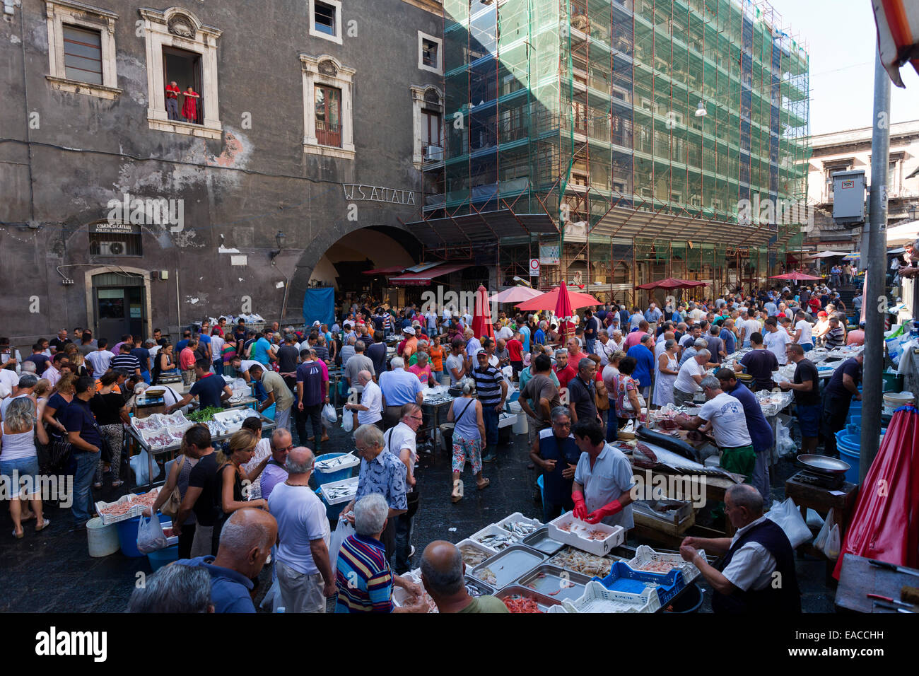 Marché aux poissons de Catane Sicile Italie Banque D'Images