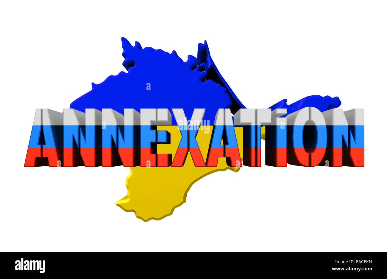 La péninsule de Crimée en colorisée couleurs de l'Ukraine drapeau avec texte d'annexion Banque D'Images