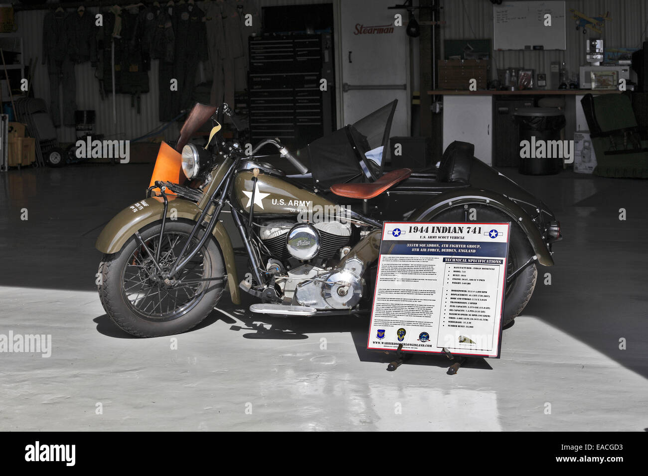1944 L'ARMÉE AMÉRICAINE Modèle indien 741 Motorcycle Banque D'Images
