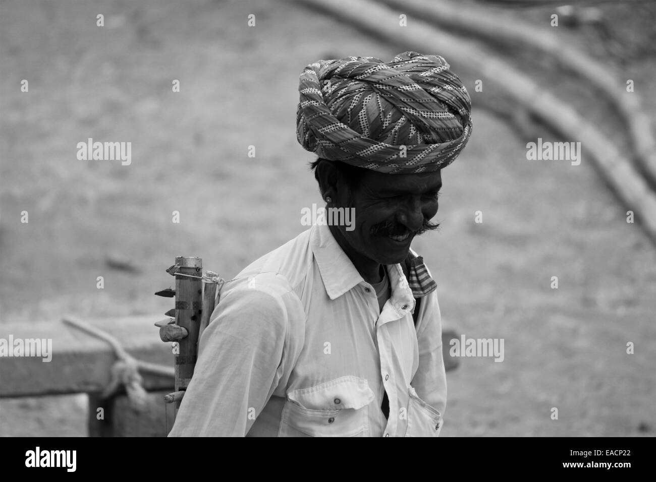 L'Asie, annuel, chameau chameau juste, commerçant, l'aube, d'oreille, juste, l'Inde, homme, man, matin, moustache, portrait, Pushkar, Rajasthan Banque D'Images