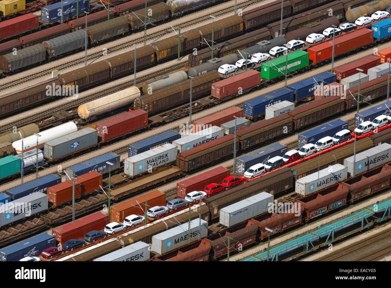 Les trains de marchandises, Maschen triage, Maschen, Basse-Saxe, Allemagne Banque D'Images