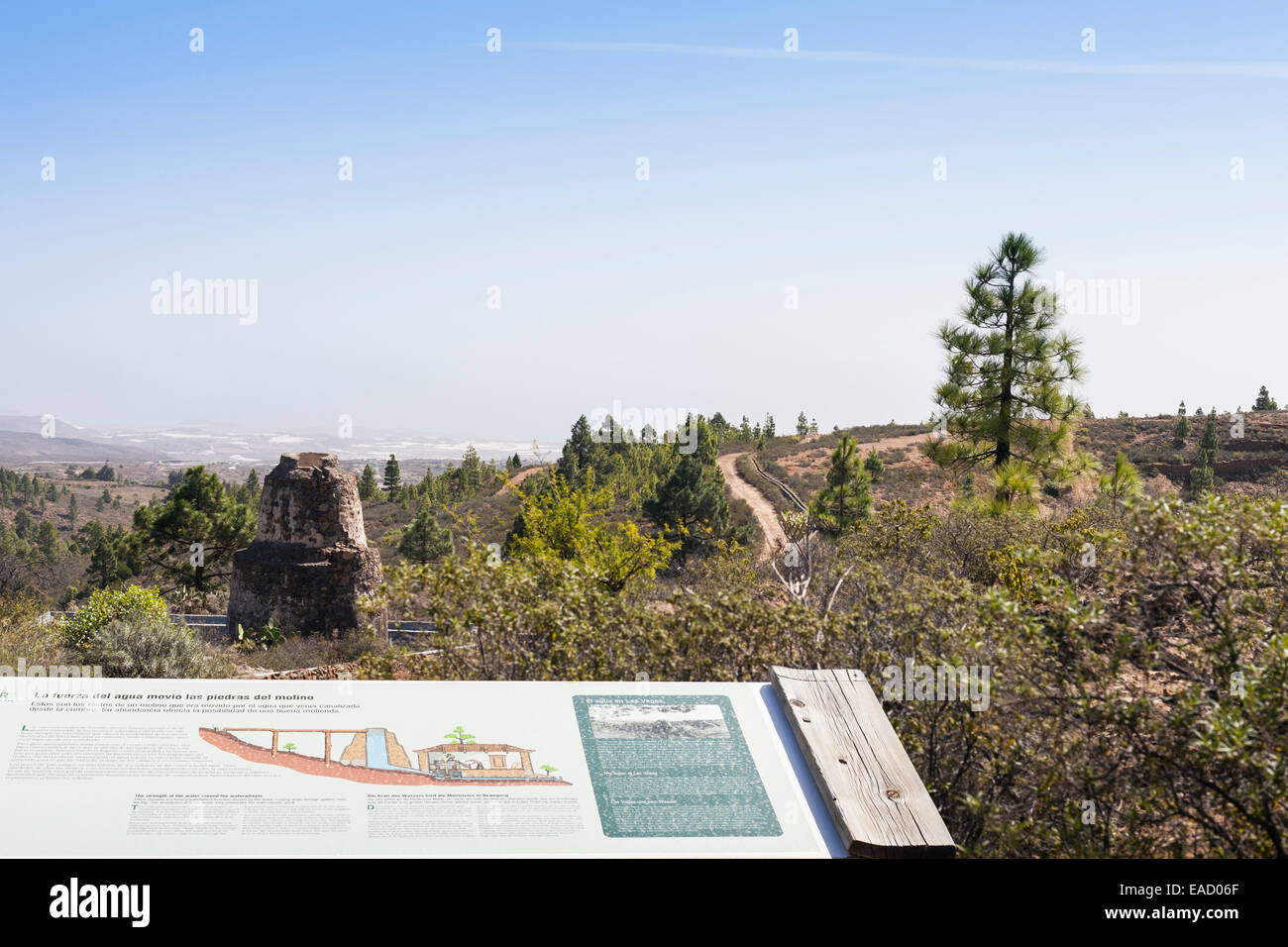 Site d'un ancien moulin à eau désaffecté sur le Las Vegas circuit de randonnée à Tenerife, Îles Canaries, Espagne. Banque D'Images