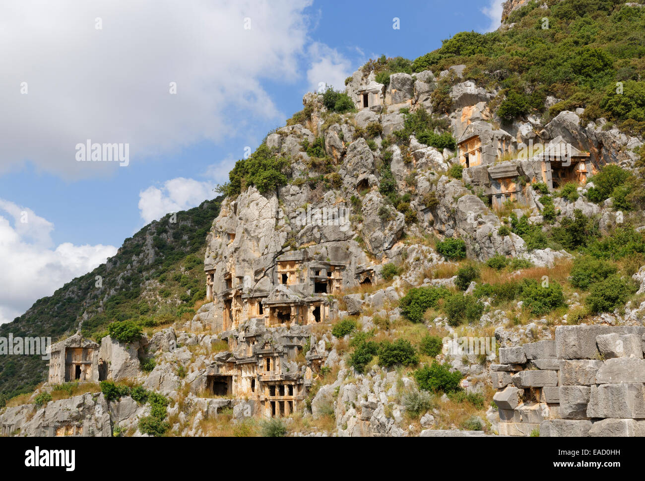 Nécropole ou ville des morts, d'anciennes tombes lyciennes, Myra, Demre, Lycie, Province d'Antalya, Turquie Banque D'Images