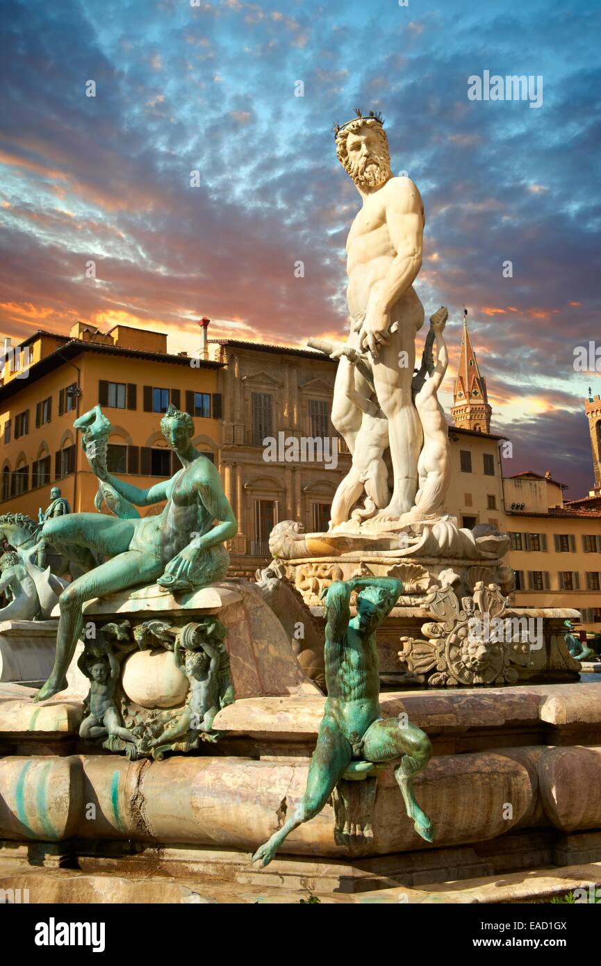 La fontaine de Neptune, Bartolomeo Ammannati, 1575, Piazza della Signoria, Florence, Toscane, Italie Banque D'Images