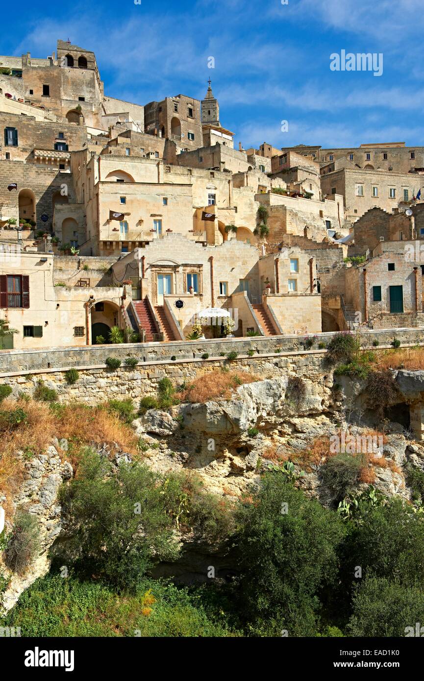 Le paysage urbain de Matera avec les anciennes habitations troglodytiques, connu sous le nom de Sassi, Sassi di Matera, UNESCO World Heritage site, Matera Banque D'Images