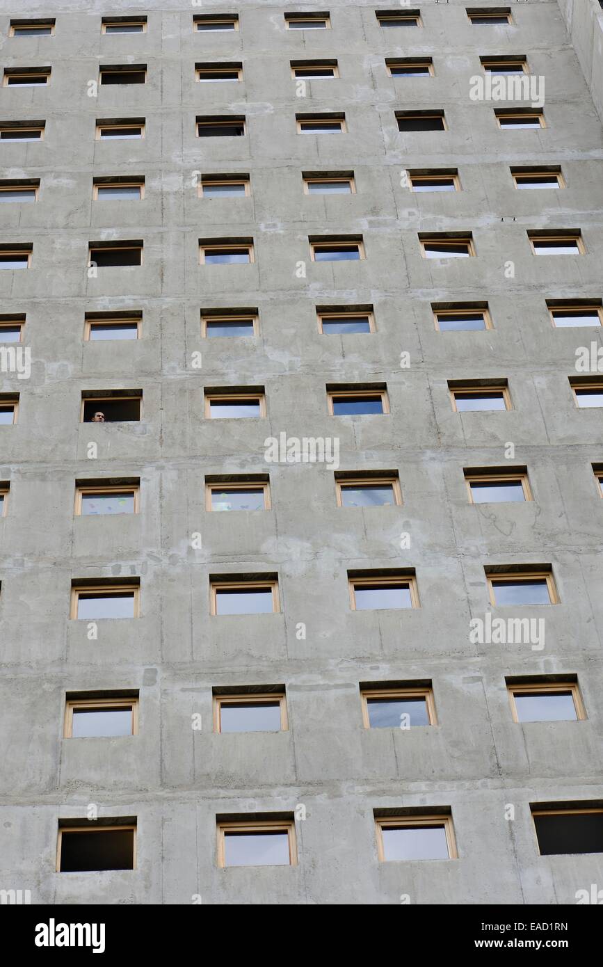 Unité d'habitation, logement, conçu par l'architecte Le Corbusier, Firminy, Rhône-Alpes, France Banque D'Images