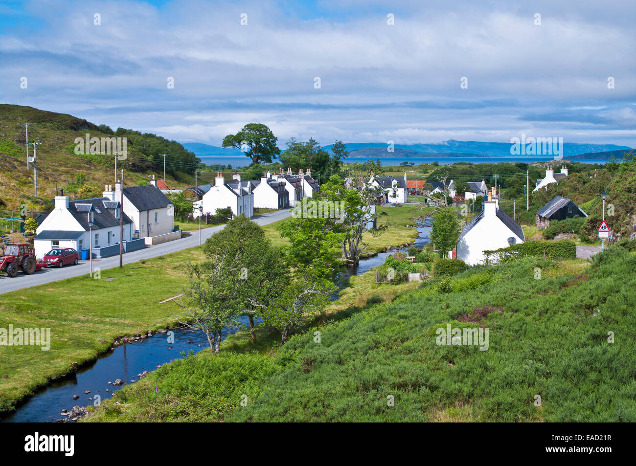 Le petit hameau de crofting Duirinish, entre Kyle of Lochalsh et Plockton, Wester Ross, Scottish Highlands, Ecosse UK Banque D'Images