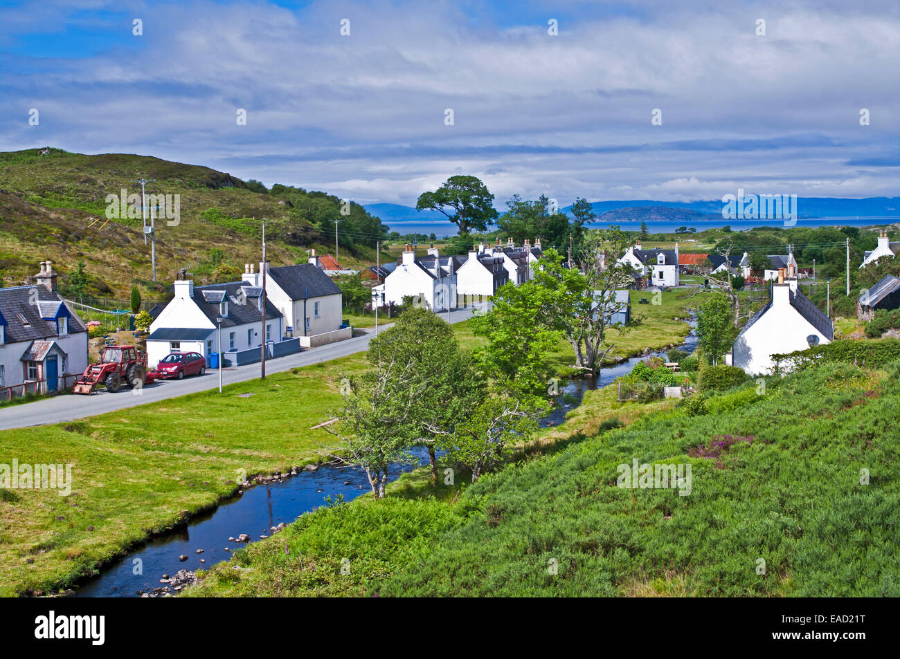 Le petit hameau de crofting Duirinish, entre Kyle of Lochalsh et Plockton, Wester Ross, Scottish Highlands, Ecosse UK Banque D'Images