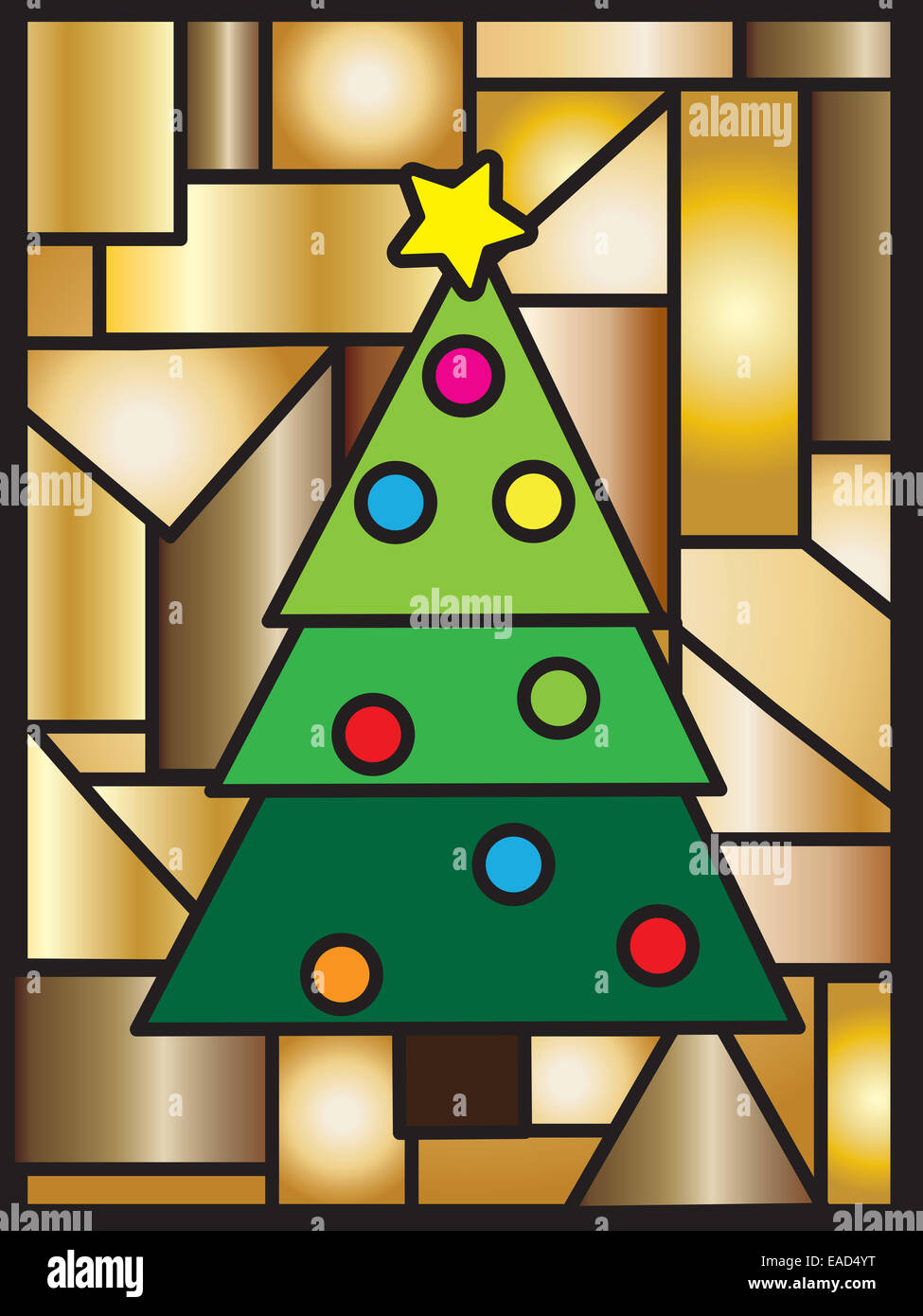 Illustration de l'arbre de Noël en fond d'or Banque D'Images