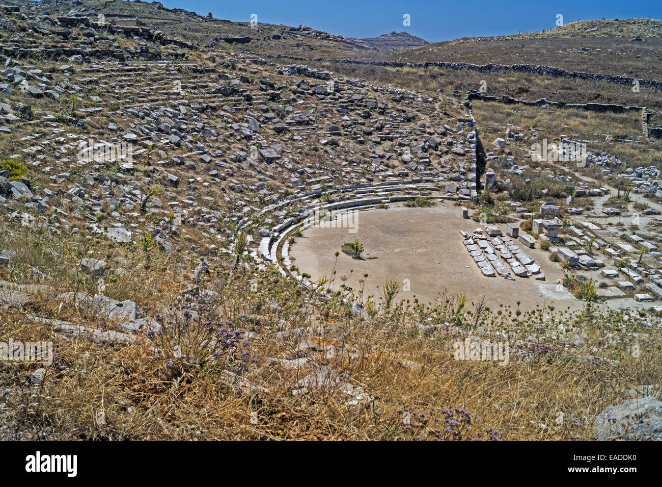 Amphithéâtre antique, l'île de Delos, Grèce Banque D'Images