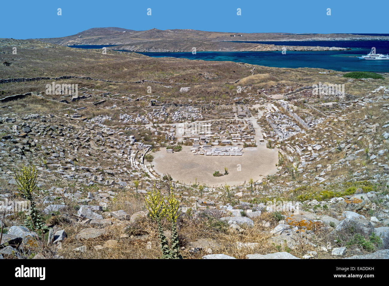 Amphithéâtre antique, l'île de Delos, Grèce Banque D'Images