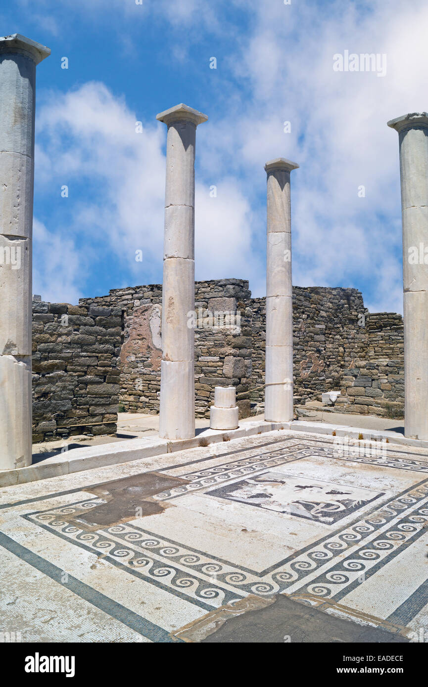 Capitale de la colonne ionienne, détail architectural sur l'île de Delos, Grèce Banque D'Images