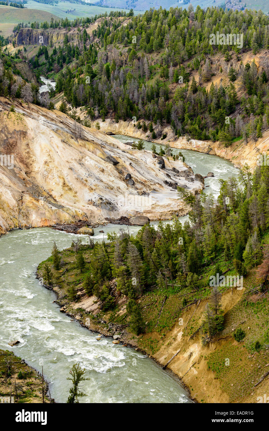 Yellowstone River de la calcite Springs oublier dans le Parc National de Yellowstone. Banque D'Images
