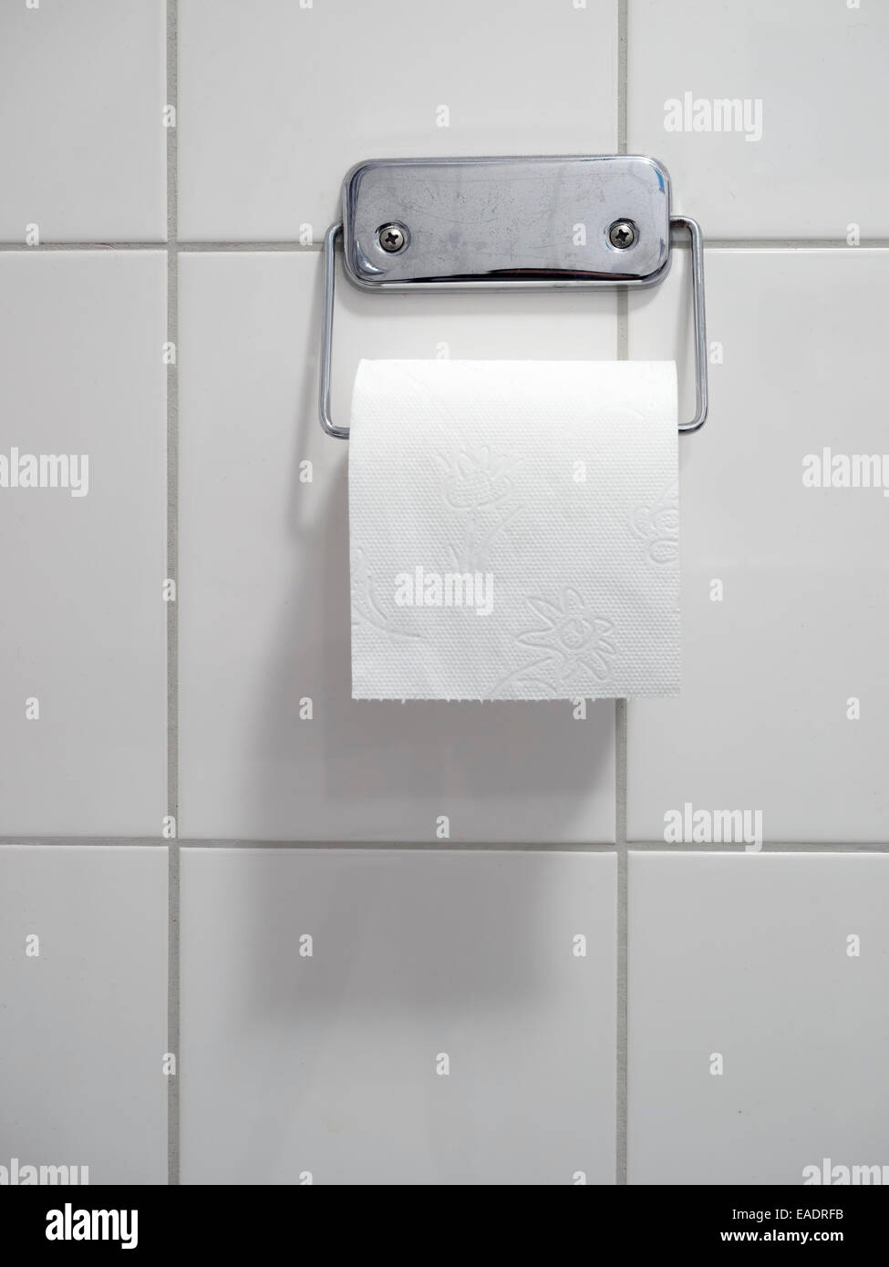 Rouleau de papier toilettes sur support de métal Banque D'Images